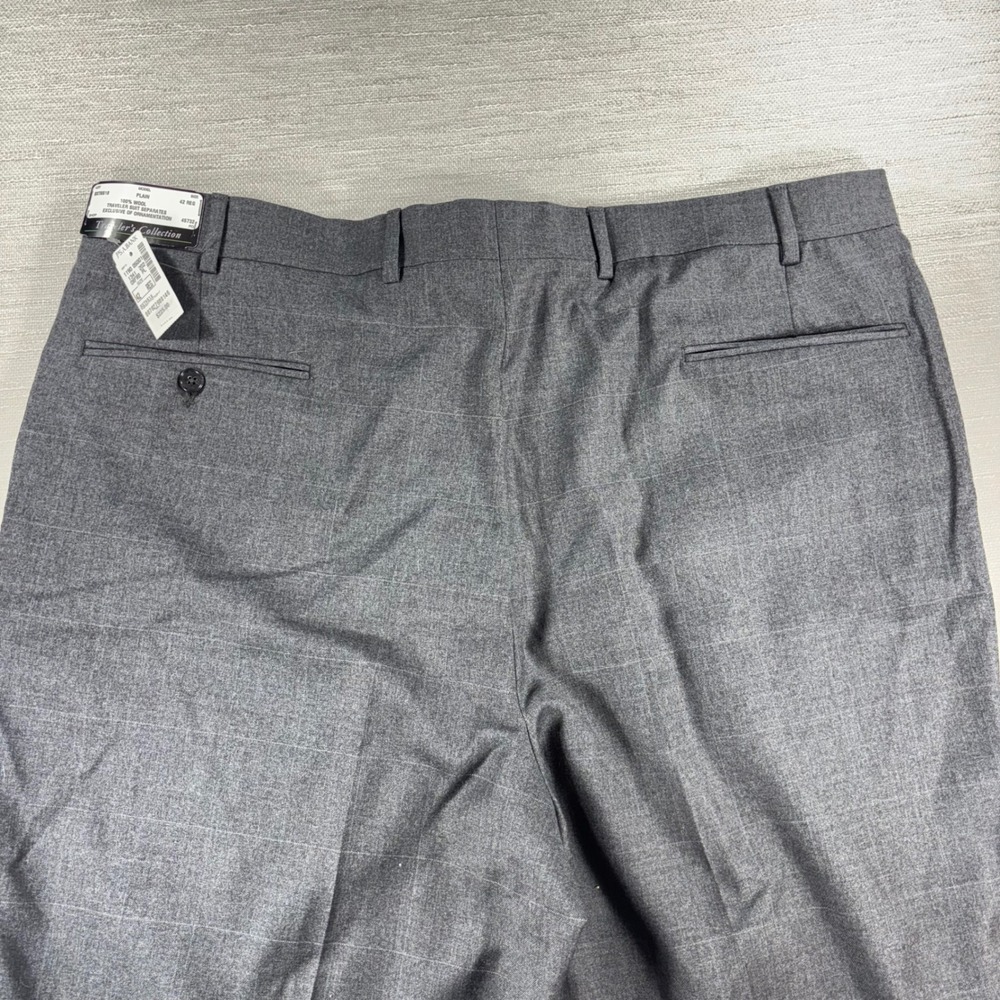 New Jos A Bank Traveler's Collection‎ 42 R Gray Plaid. 100% Wool Pants Unhemmed - Picture 14 of 14